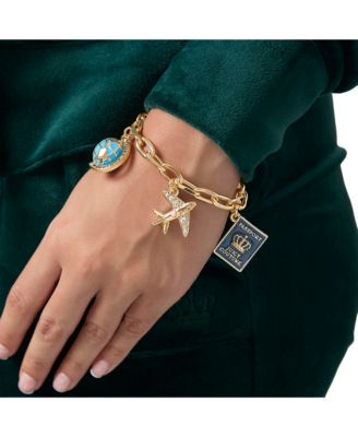 Travel Icons Charm Bracelet, Gold Tone with Blue & Pink Enamel