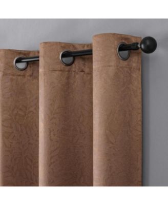 Set of 2 Leeds Floral Leaves Embossed Light Filtering Grommet Top Window Curtain Panels