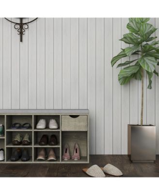 Storage Bench with Cushion, Drawer, and 3-Tier Shoe Shelf