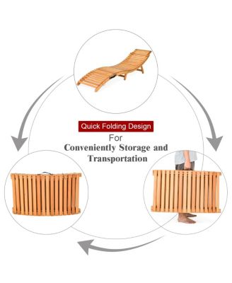 2 PCS Folding Wooden Outdoor Lounge Chair Chaise   Cushion Pad Pool Deck