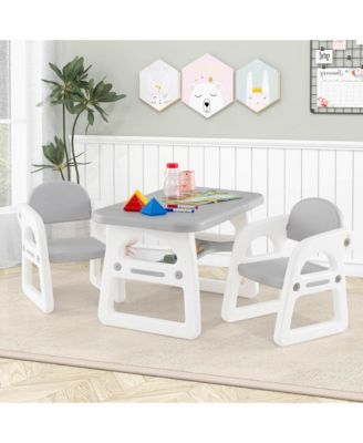 3-Piece Kids Table and Chair Set Toddler Activity Study Desk with Building Blocks