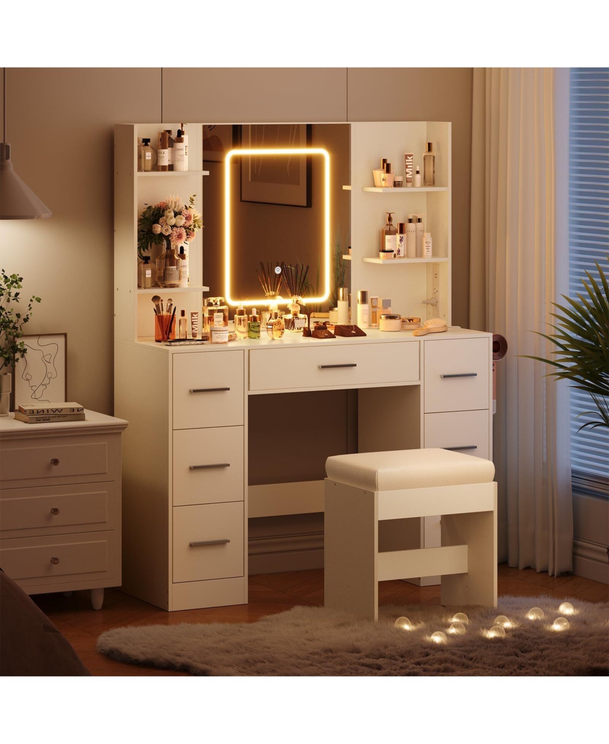 gaomon Makeup Vanity Table with 7 Drawers and 6 Storage Shelves