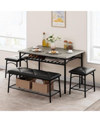 Dining Table Set for 4 with Benche/Stools Kitchen Table Set with Storage Shelves Dining Table Set