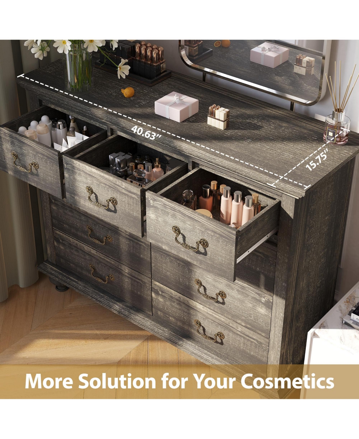 gaomon Dresser for Bedroom, Dressers & Chests of Drawers with 9 Wide Drawers, Tall Dresser with Ornately Carved Metal Handles