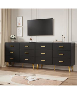 White 6-Drawer Wooden Dresser, Modern Storage Chest with Gold Handles and Deep Drawers for Bedroom Living Room Entryway