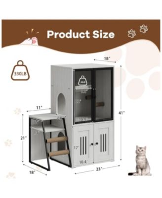 2-in-1 Cat Litter Box Enclosure Furniture with Doors, Double Layer Cat House & Storage