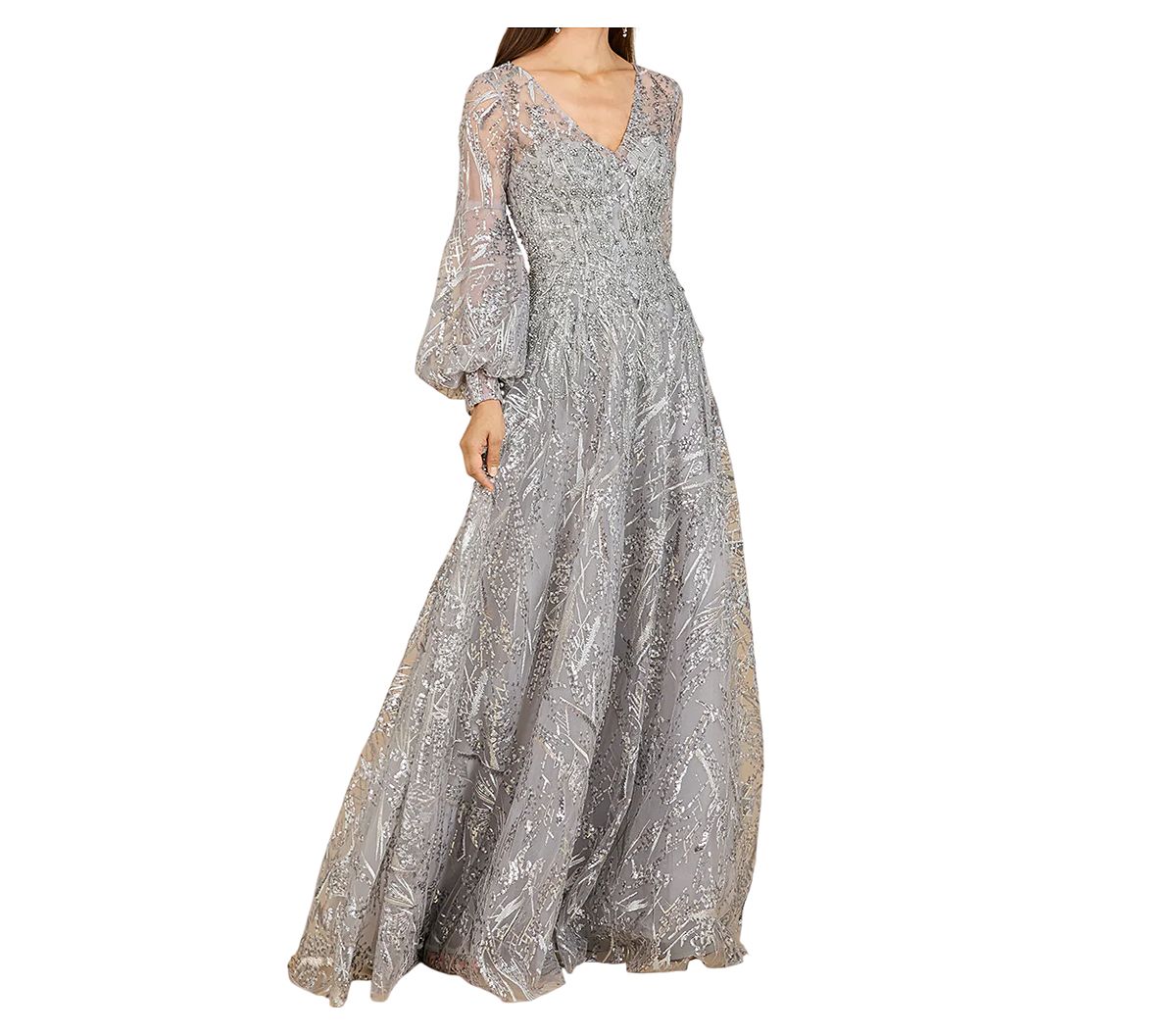 Lara Women's V Neckline Long Sleeve Gown view 3 — MAYCSS fashion products