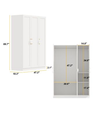 3-Doors Armoires Wardrobe with Hanging Rod and Storage Cubes 69.6 in. H x 47.2 in. W x 19.6 in. D