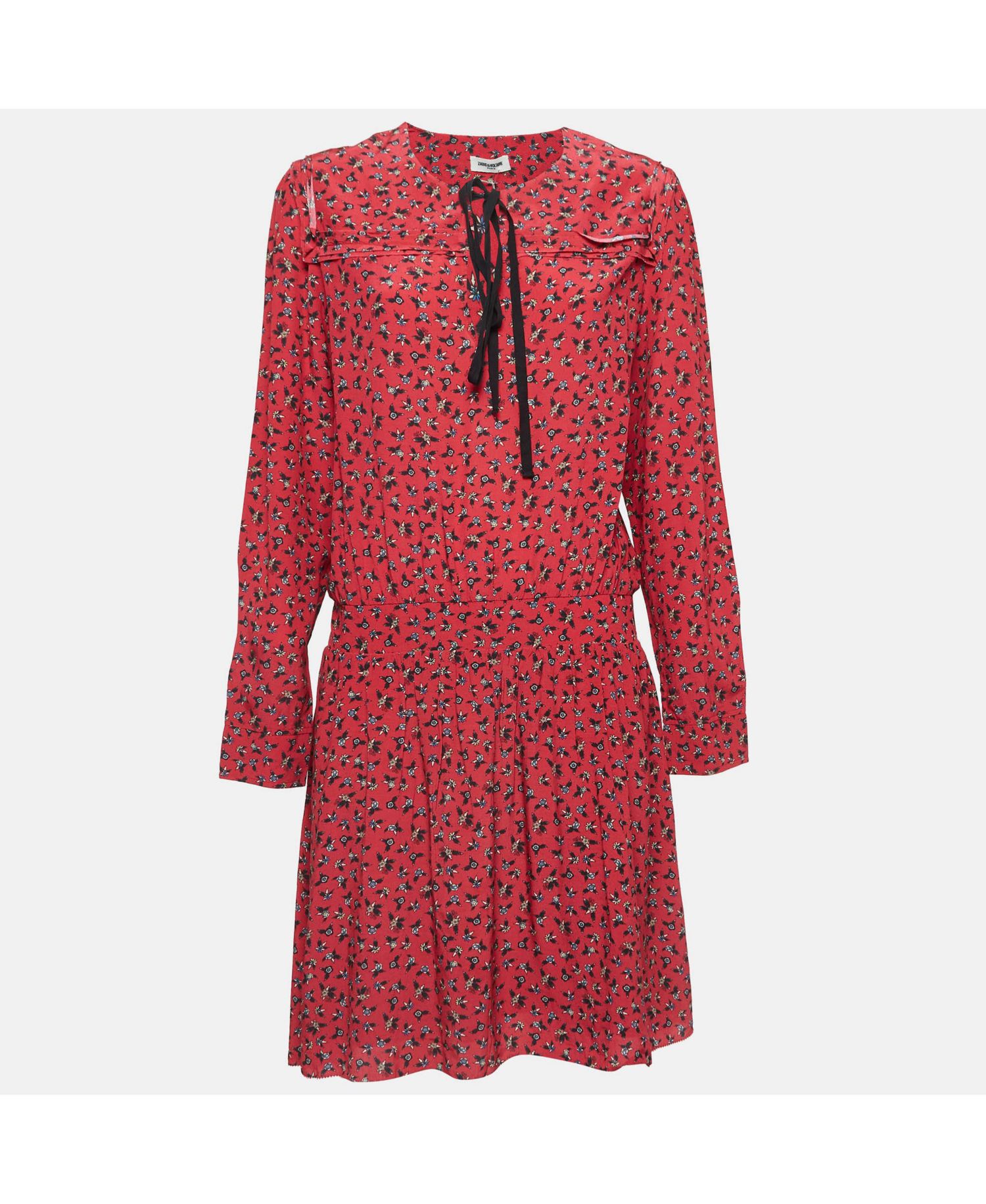 Women's Floral Print Crepe Tie-Up Neck Mini Dress