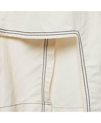 Women's Off-White Cotton Blend Flounce Knee-Length Skirt