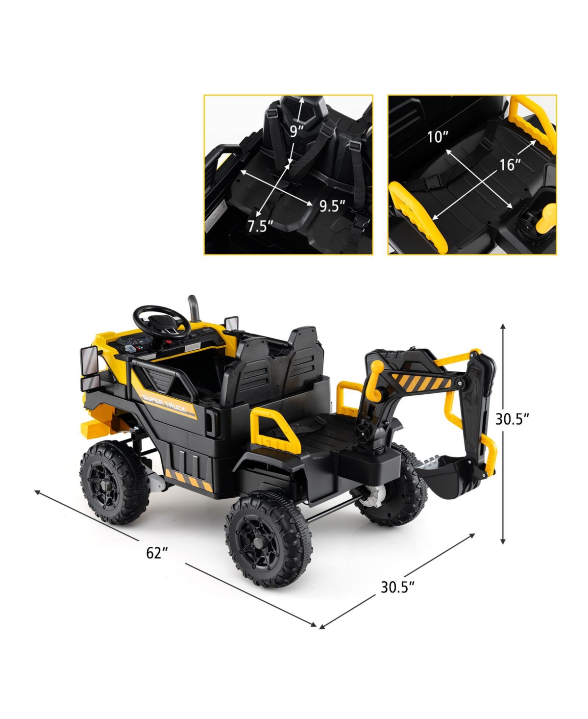 Hongge 24V 4WD Ride-On Excavator for Kids with Remote Control and Digging Arm - Yellow