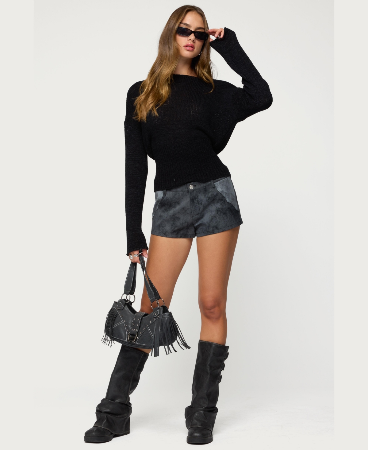 Edikted Women's Rhiley Contrast Faux Suede Micro Shorts