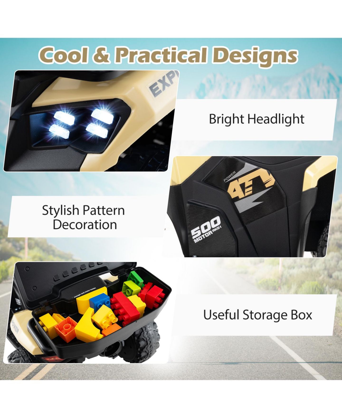 Детская игрушка HONGGE Electric Ride-On ATV with Mist Spray and Storage Box, Ages 3+, цвет: Хаки — фото 7