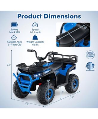 24V Kids Ride On ATV Quad With LED Lights Music FM Radio And Storage Compartment