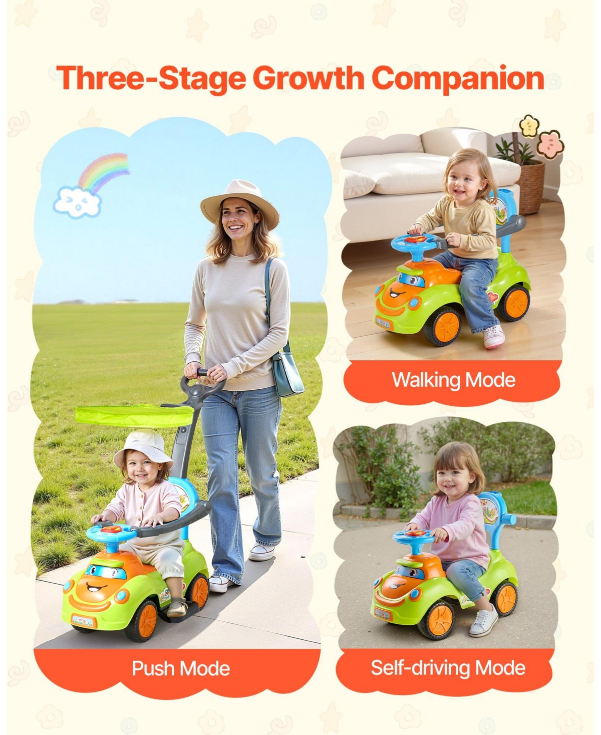 Mecale Ride On Push Car, Toddler Push Car 19–36 Months with Guardrails, Handle & Storage, 55 lbs Load, Foot-to-Floor Walker, Green