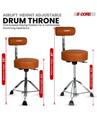 Drum Throne w Backrest 4" Padded Stool Airlift Adjustable 25.5" Drummer Chair 441Lb Capacity