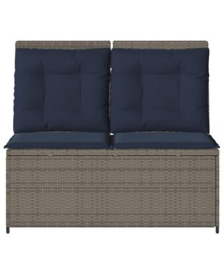1 PC poly rattan Reclining Patio Bench with Navy blue cushions