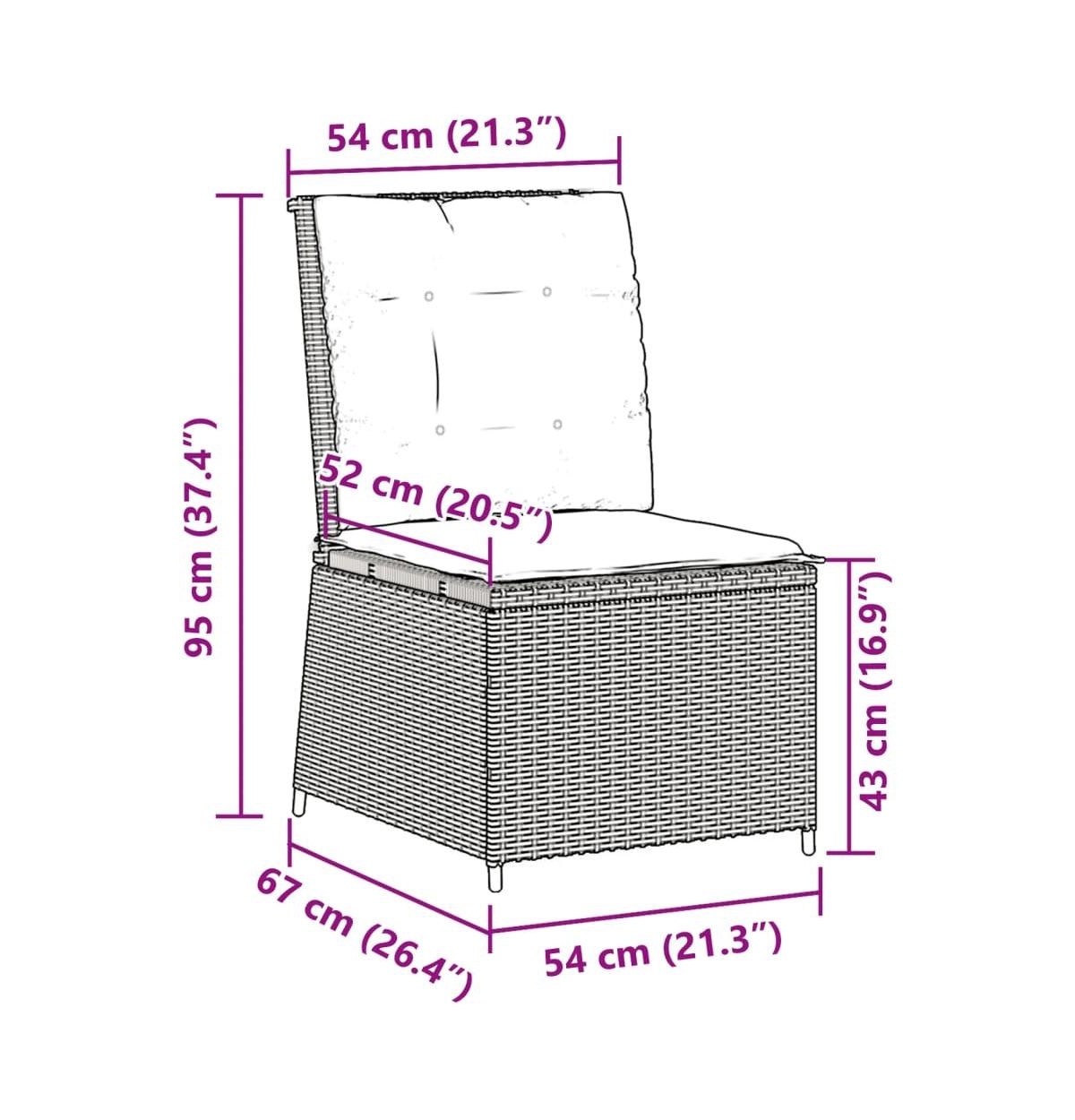 vidaXL Reclining Patio Sofa Brown Pe Rattan Single seat