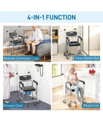 Shower Commode Wheelchair, Padded Seat, 330 lbs.,