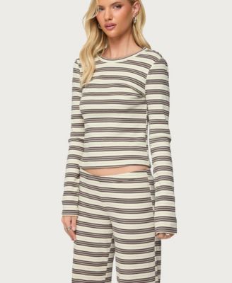 Women's Avalie Striped Ribbed Long Sleeve T Shirt