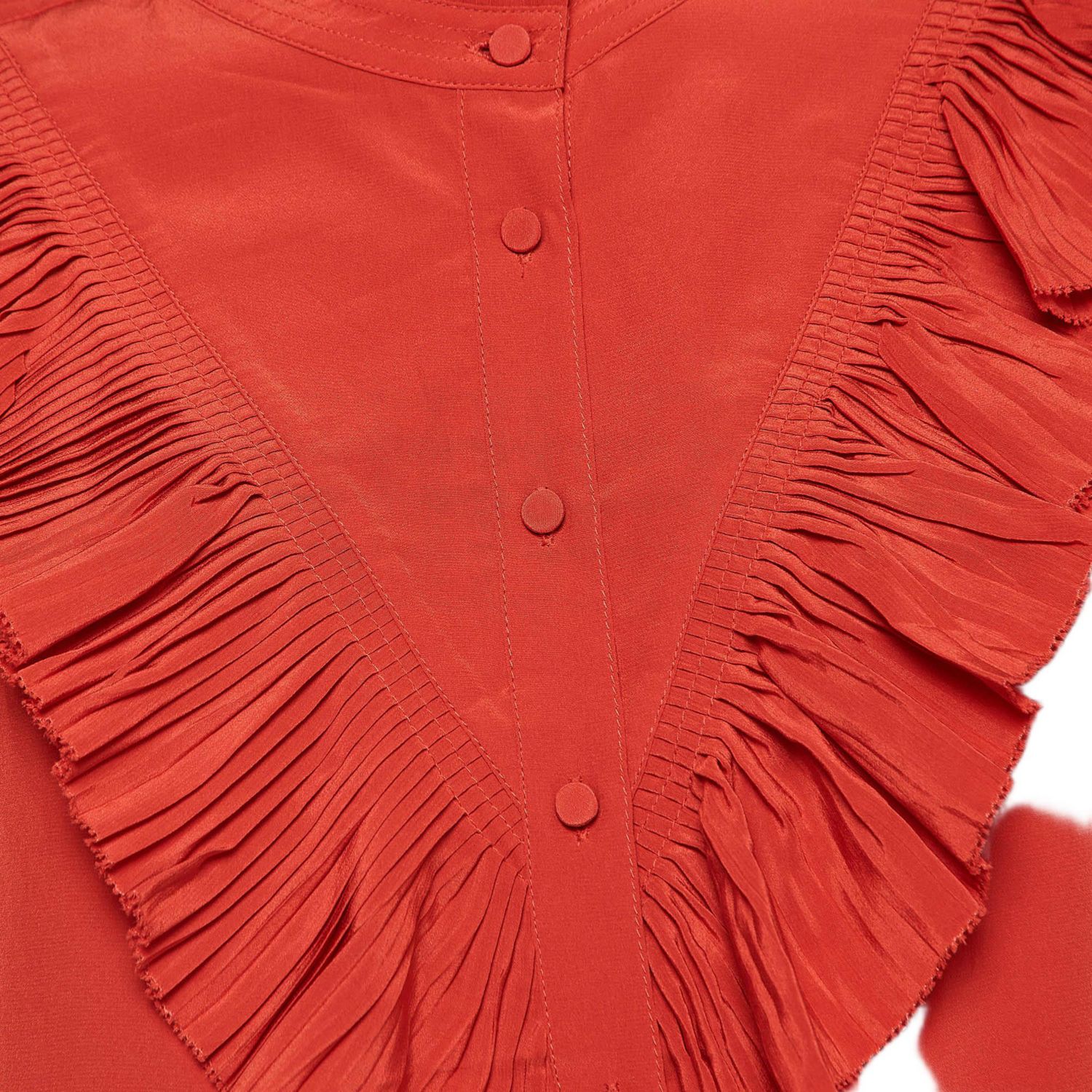 Women's Red Silk Ruffled Taccora Blouse