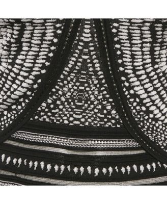 Women's Monochrome Patterned Jacquard Stretch Knit Top