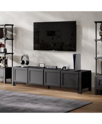 70-Inch Modern TV Stands Wood Media Console with Leather-Wrapped Door Panels for Living Room & Bedroom