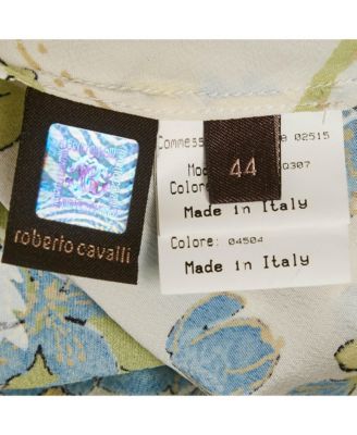 Women's White/blue Floral Print Silk Ruffled Blouse