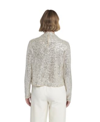 Women's Sequin Knit Mock Neck Top Embellished