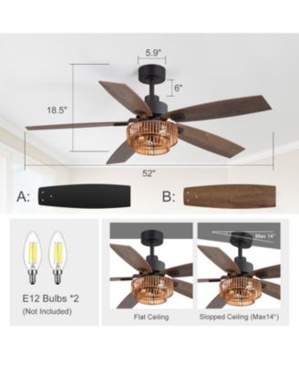 52" Ceiling Fan with Integrated LED Light Remote-Controlled Matte Black 5-Blade Modern Design Quiet DC Motor