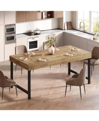 Farmhouse Dining Table for 4-6 People, 55 Inches Industrial Rectangular Kitchen Dinner Table