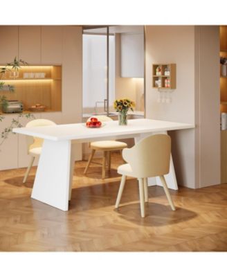 White Wooden 63" Modern Kitchen Table with Glossy Tabletop, Large Rectangle, Seats 4–6 Dining Table