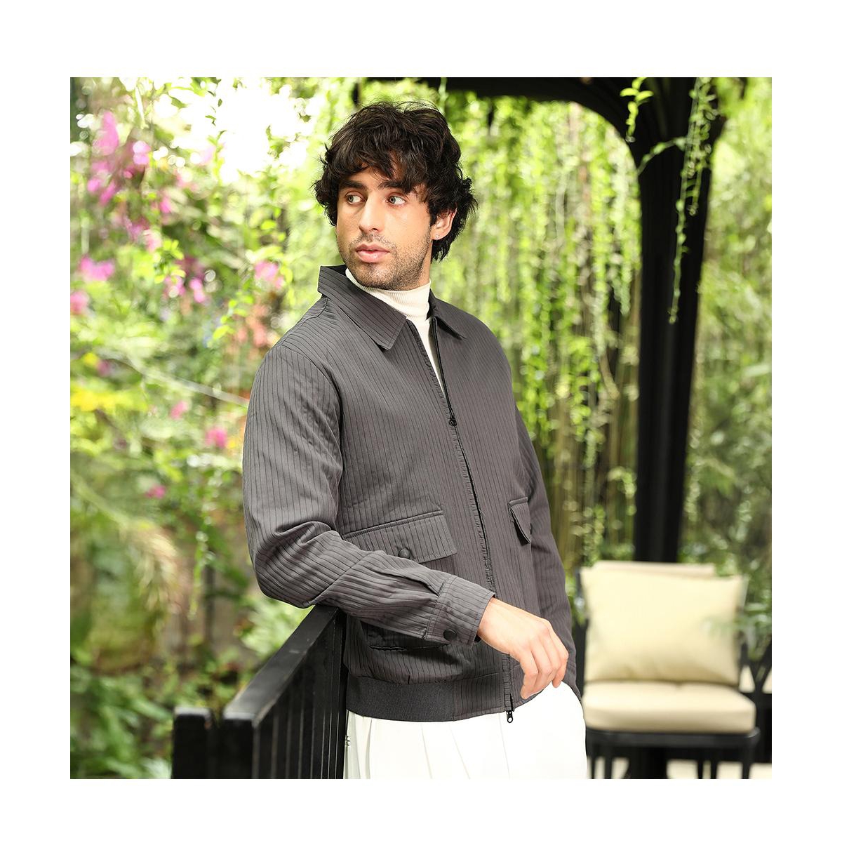 Campus Sutra Men's Moon Grey Zip-Front Lined-Tactile Jacket