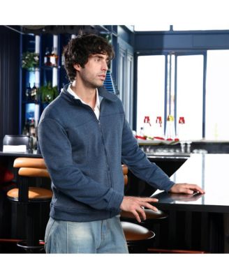 Men's Indigo Blue Panel-Stitch Knit Jacket