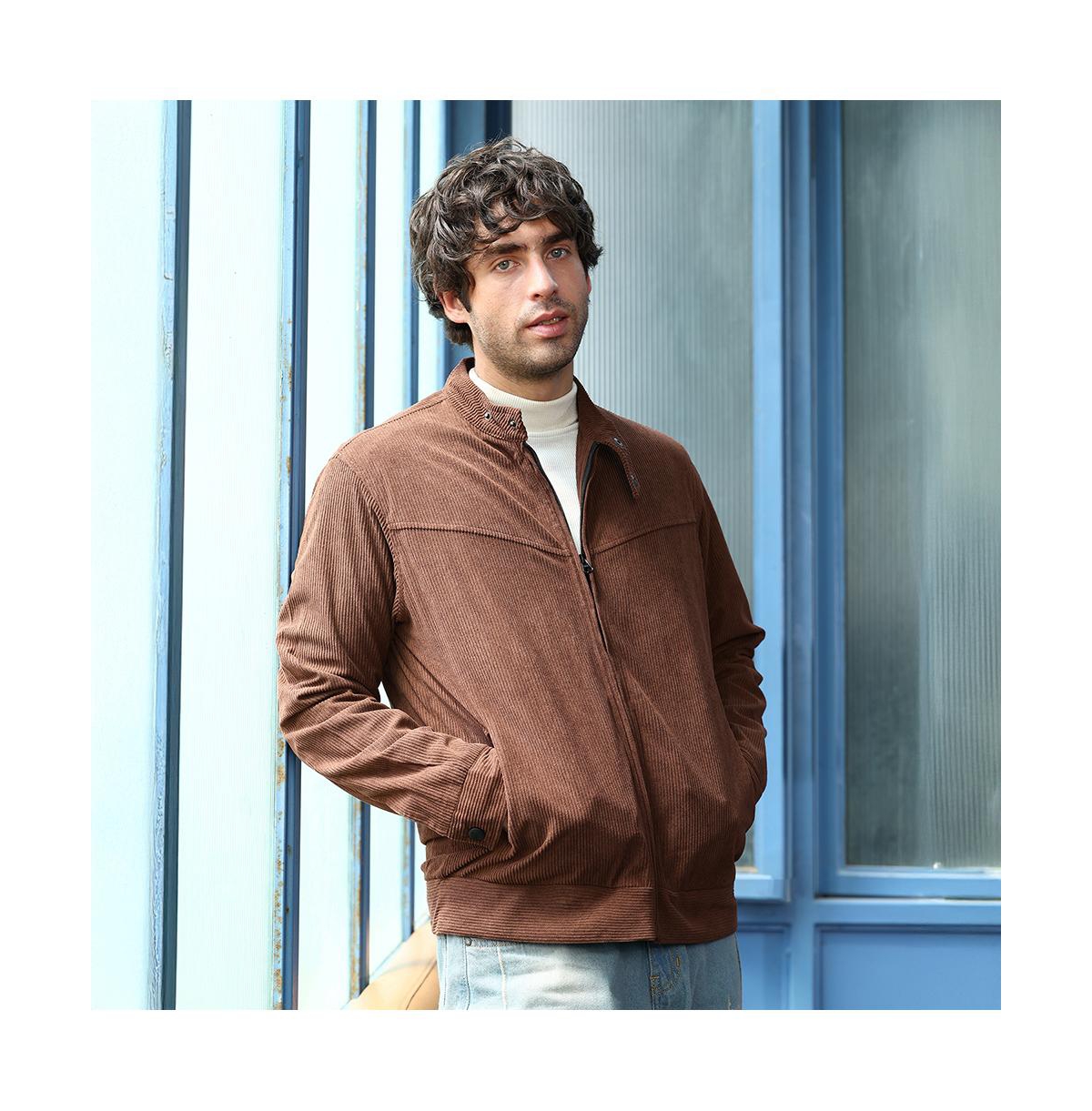 Campus Sutra Men's Chocolate Brown Corduroy Rider Jacket