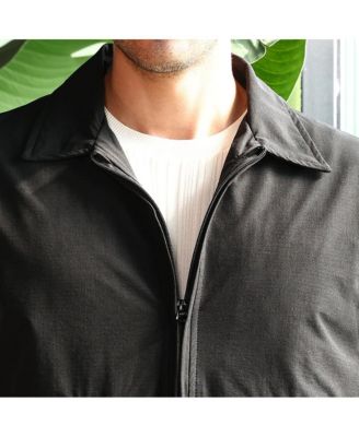 Men's Obsidian Black Zip-Front Geometric-Jacquard Jacket