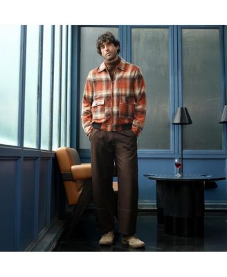 Men's Burnt Sienna Zip-Front Plaid Jacket.