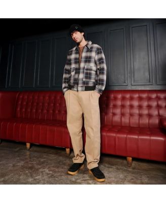 Men's Navy Blue Zip-Front Plaid Jacket