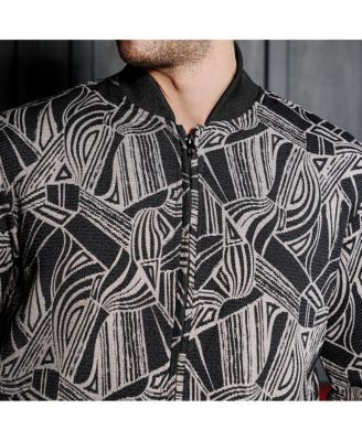 Men's Midnight Black Stroke-Jacquard Bomber Jacket