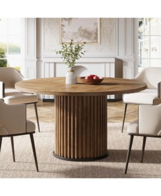 47.24-Inch Black Round Dining Table for 4-6 People, Modern Fluted MDF + Metal Base Kitchen Table