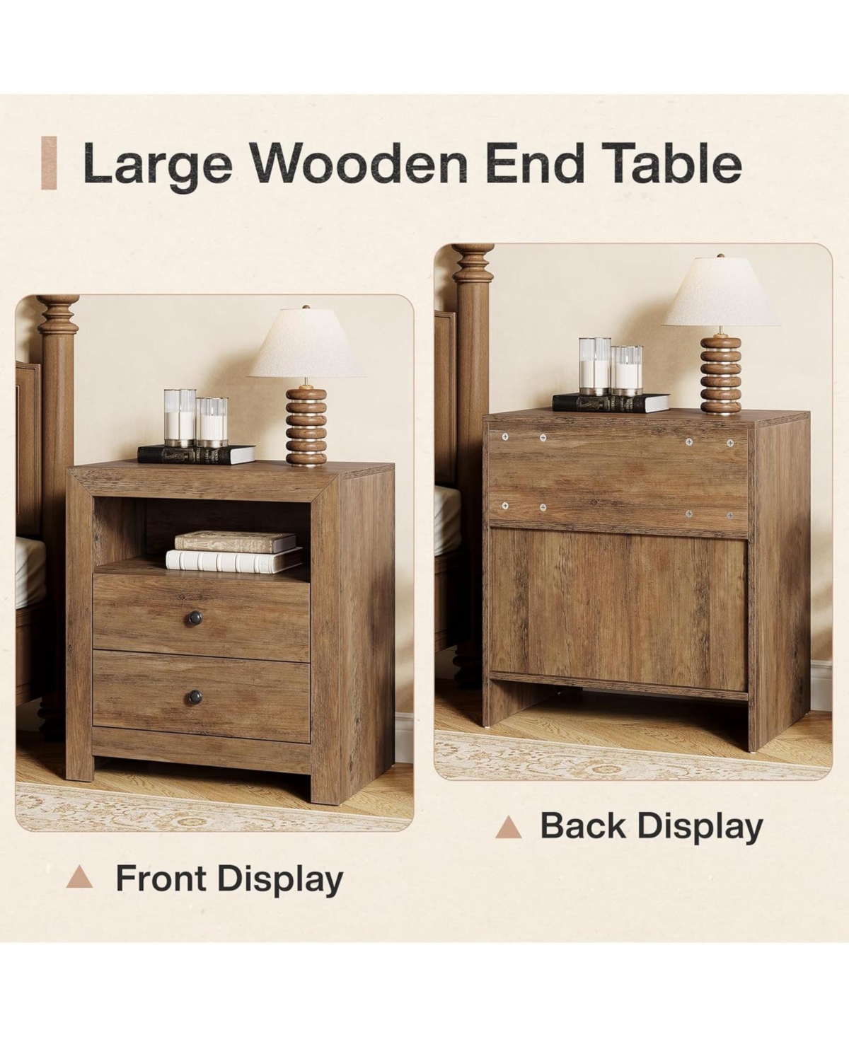 Tribesigns Farmhouse Nightstand with 2 Storage Drawers, Rustic Nightstand Table with Open Shelf, End Side Table, Rustic