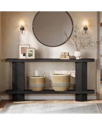 71-Inch Long Console Table for Entryway, Wooden Sofa Table Behind Couch, Black