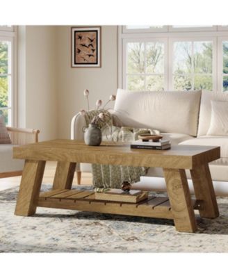 Rectangular Coffee Table, 47.24" Farmhouse Wood Center Tables for Living Room,Brown