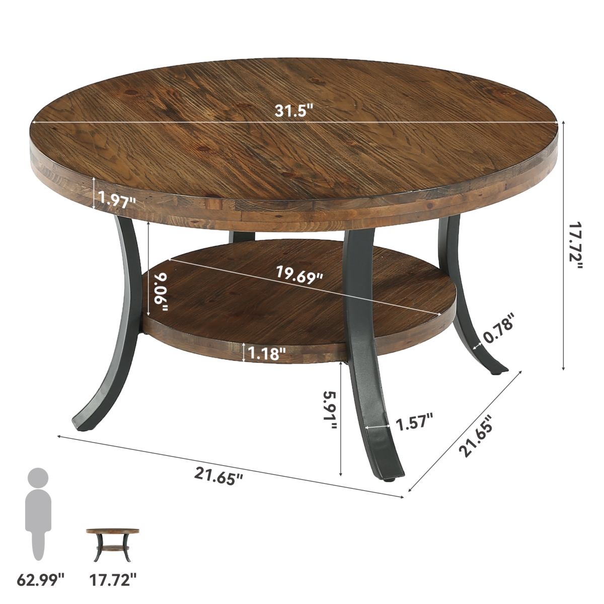 Tribesigns Farmhouse Lift Top Coffee Table - 33.46" Square Wooden Center Table with Hidden Storage for Living Room.