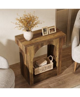 Wood End Table Set of 2, Side Table with Storage Space, Narrow Nightstand, Rustic Brown