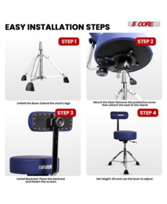 Drum Throne w Backrest 4" Padded Stool Airlift Adjustable 25.5" Drummer Chair 441Lb Capacity