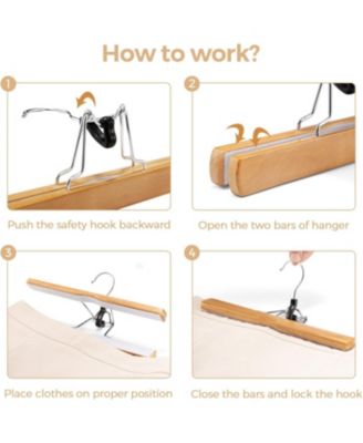 Wooden Pants Hangers 10 Pack Non Slip Skirt Jeans Hanger with 360° Swivel Hook Natural 10 Pack