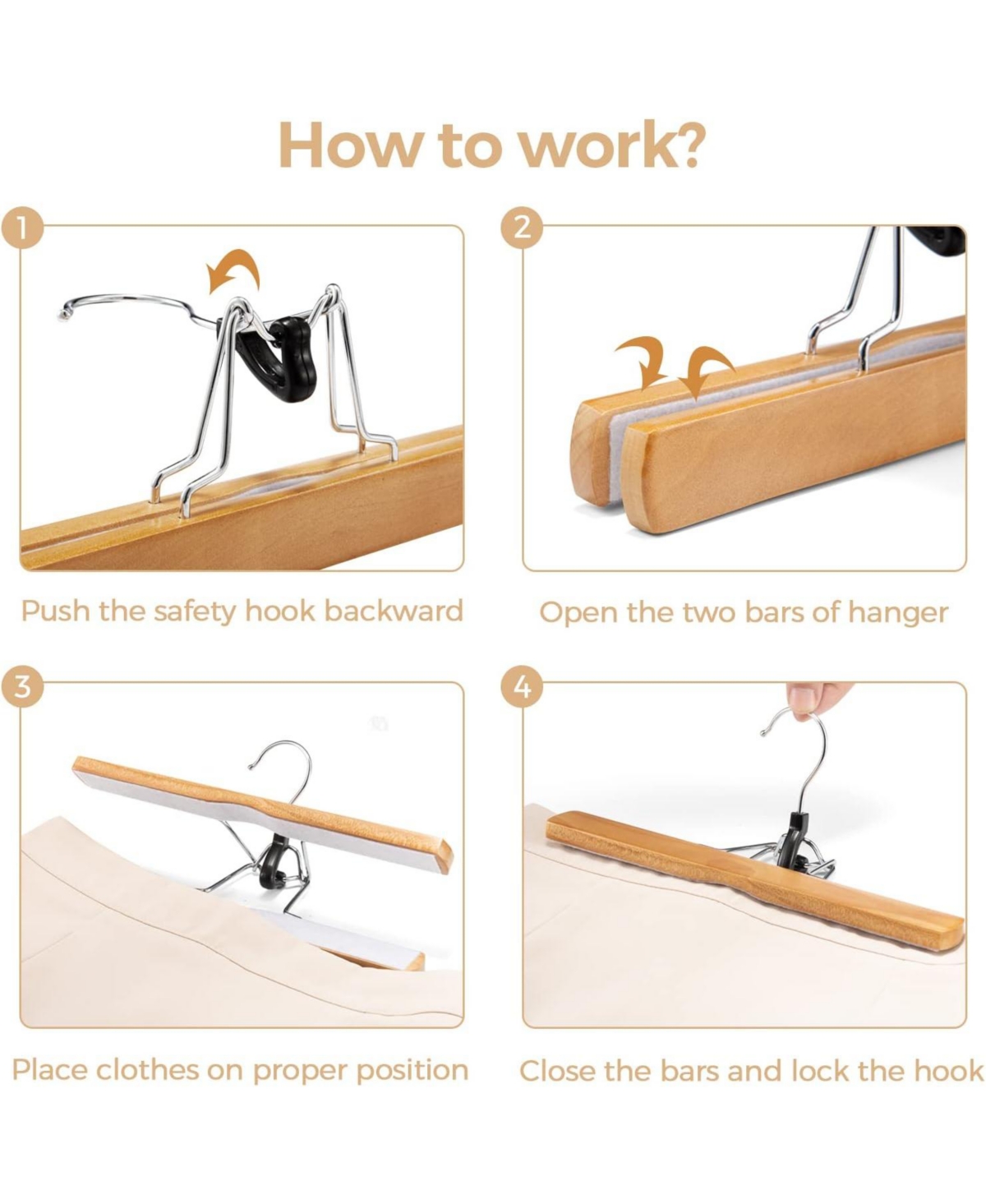 House Day Wooden Pants Hangers 10 Pack Non Slip Skirt Jeans Hanger with 360° Swivel Hook Natural 10 Pack