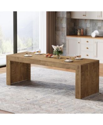 Large Dining Table for 6-8, Rectangular Kitchen Table with Heavy Duty Pedestal