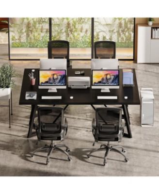 Large Black Computer Desk, Metal Frame Office Workstation with Rectangular Writing Table for Home Office